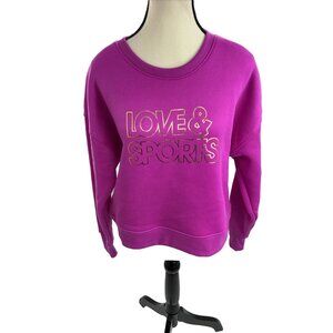 Love & Sports Womens Size S Crewneck Sweatshirt Pink Graphic Pullover Athleisure